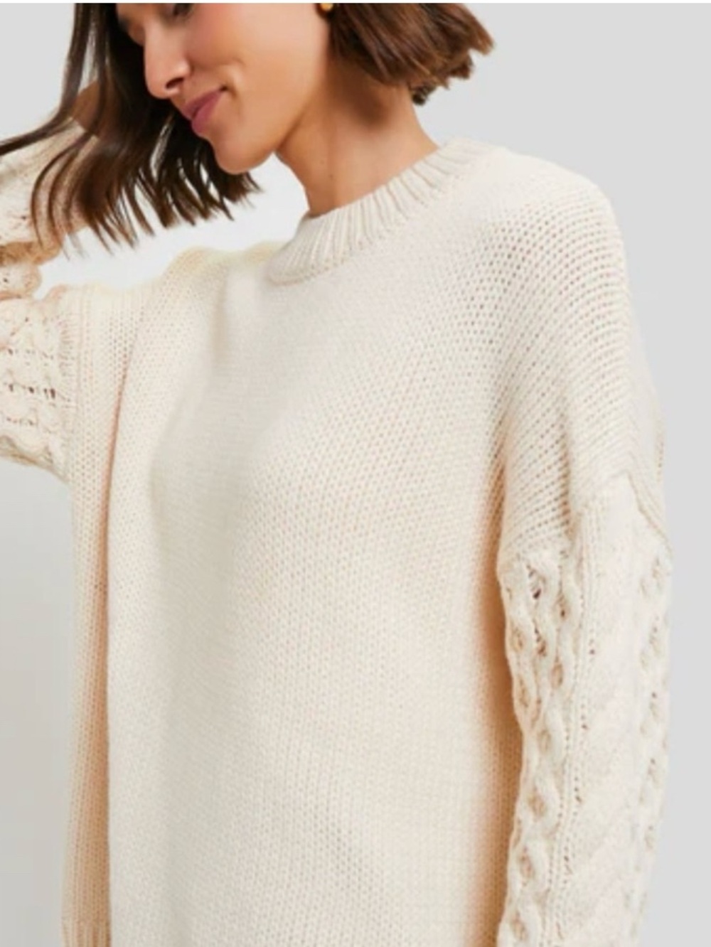 🍎Hyacinth house tuckernuck cream knit fisherman cable sweater oversized medium🍎